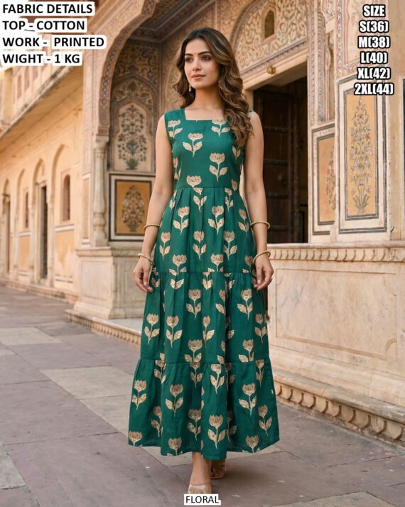 Stylish Cotton Printed Floral Maxi Dress for Women