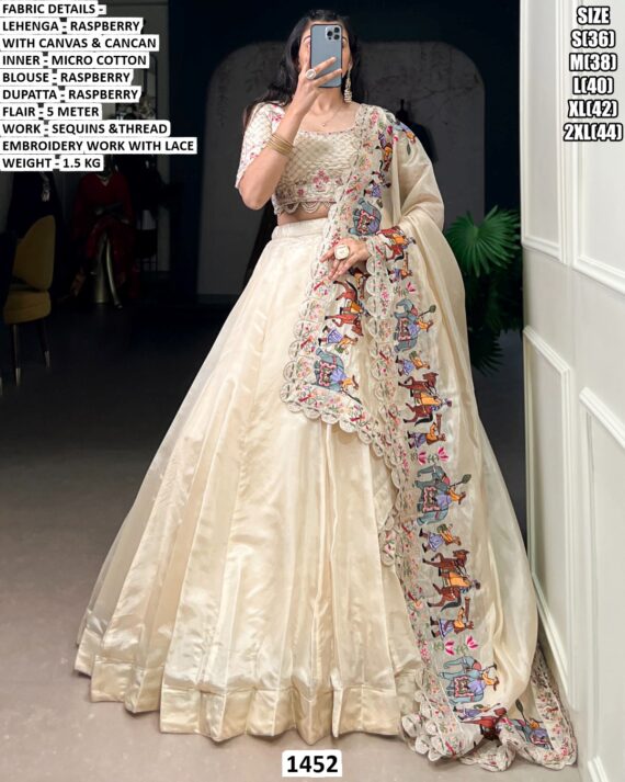 Royal Raspberry Embroidered Lehenga Set With Sequins & Thread Work Dupatta