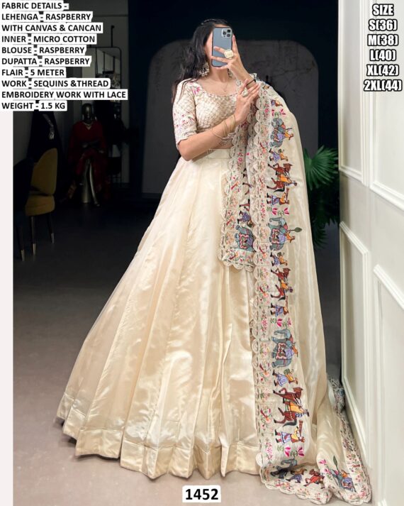 Royal Raspberry Embroidered Lehenga Set With Sequins & Thread Work Dupatta