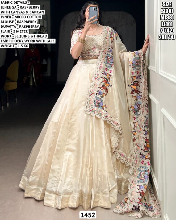 Royal Raspberry Embroidered Lehenga Set With Sequins & Thread Work Dupatta