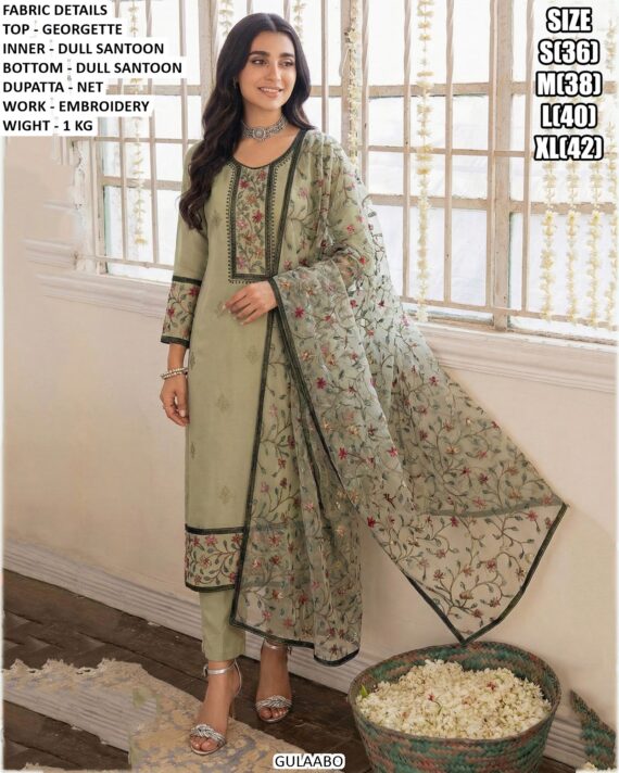 Women's Elegant Georgette Embroidered Suit Set with Net Dupatta