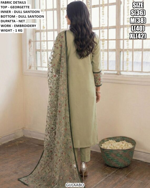 Women's Elegant Georgette Embroidered Suit Set with Net Dupatta