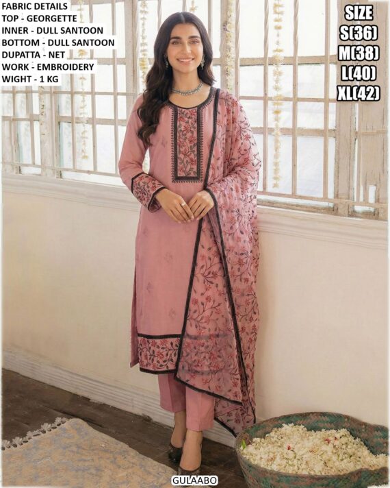 Women's Elegant Georgette Embroidered Suit Set with Net Dupatta