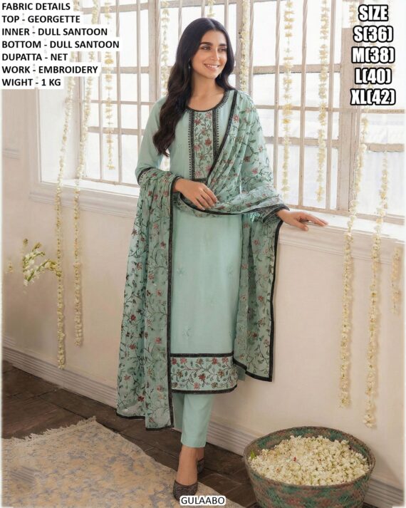 Women's Elegant Georgette Embroidered Suit Set with Net Dupatta