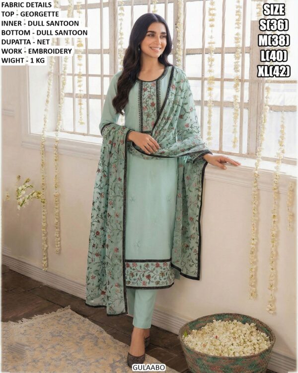 Women's Elegant Georgette Embroidered Suit Set with Net Dupatta