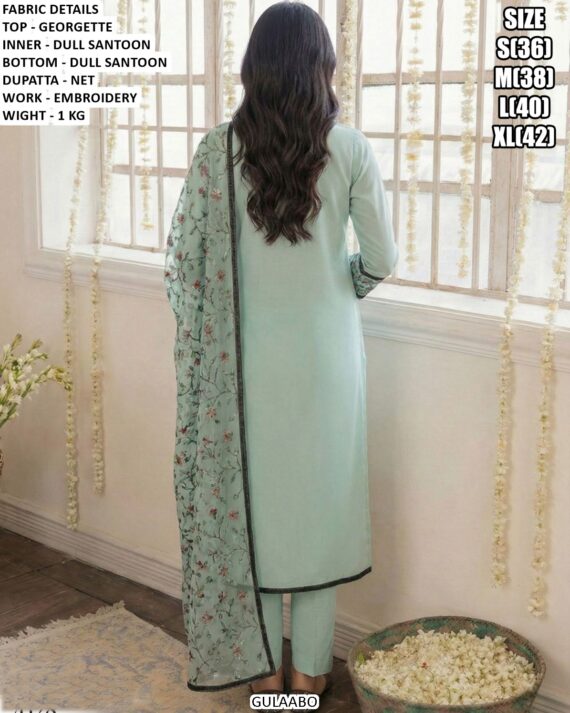 Women's Elegant Georgette Embroidered Suit Set with Net Dupatta