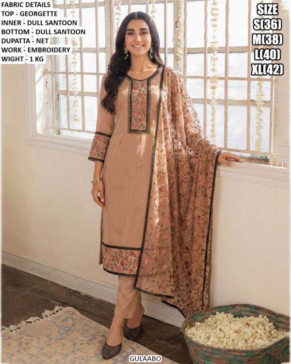 Women's Elegant Georgette Embroidered Suit Set with Net Dupatta