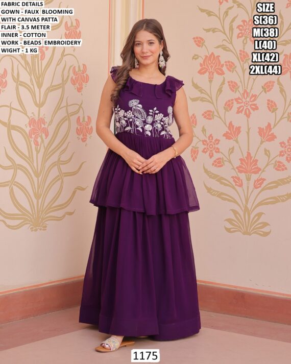 Designer Faux Blooming Embroidered Party Wear Gown