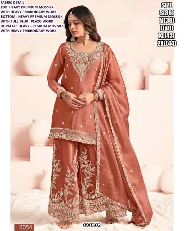 Premium Moss Silk Embroidered Kurta Palazzo Suit Set With Dupatta