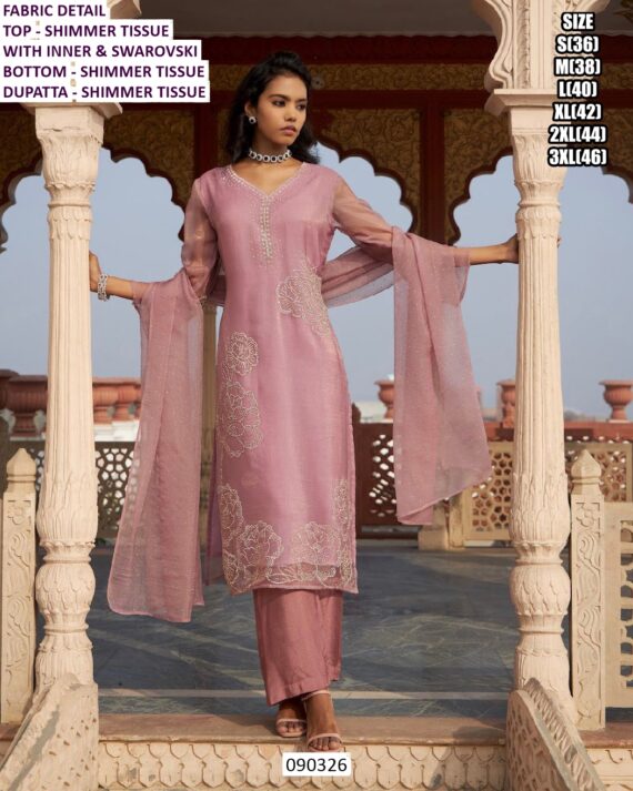 himmer Tissue Swarovski Work Suit Set With Dupatta