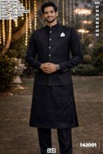 Royal Men’s Satin Silk Kurta Pajama With Jacquard Koti