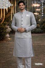 Royal Men’s Satin Silk Kurta Pajama With Jacquard Koti