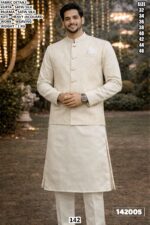 Royal Men’s Satin Silk Kurta Pajama With Jacquard Koti