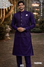 Royal Men’s Satin Silk Kurta Pajama With Jacquard Koti