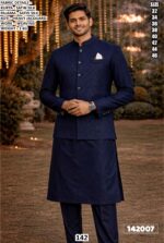 Royal Men’s Satin Silk Kurta Pajama With Jacquard Koti