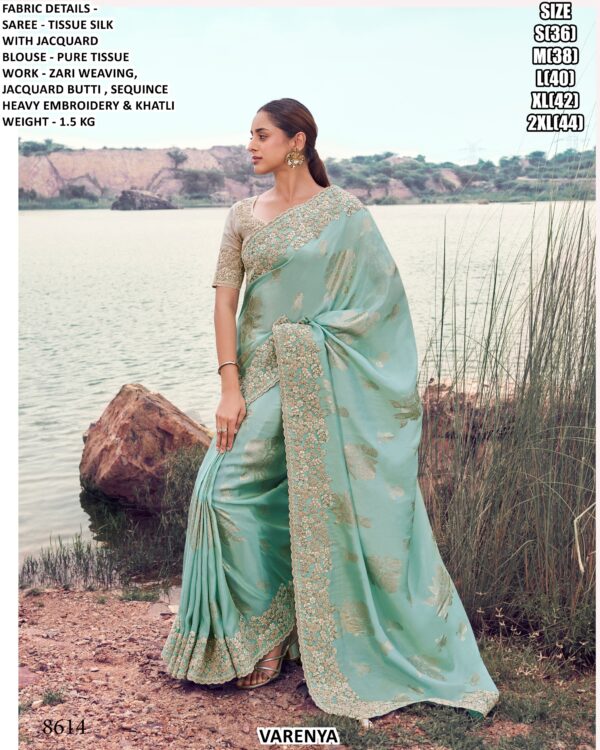 Luxury Satin Silk Jacquard Saree With Zari Weaving & Heavy Embroidery
