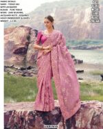 Luxury Satin Silk Jacquard Saree With Zari Weaving & Heavy Embroidery
