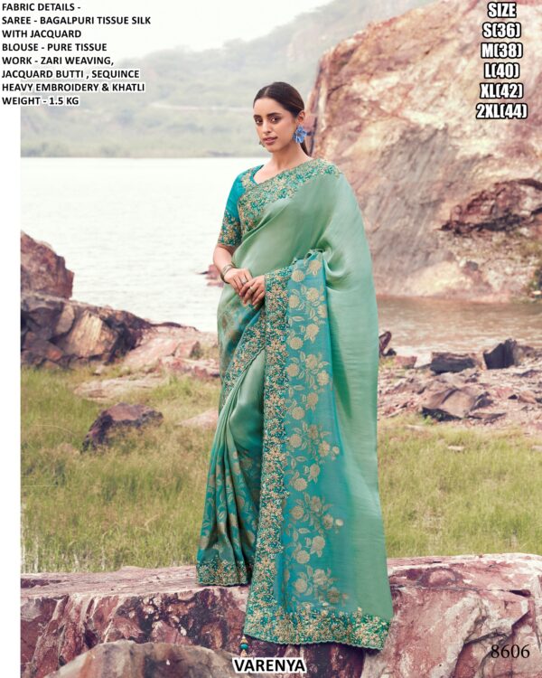 Luxury Satin Silk Jacquard Saree With Zari Weaving & Heavy Embroidery