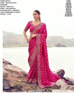 Luxury Satin Silk Jacquard Saree With Zari Weaving & Heavy Embroidery