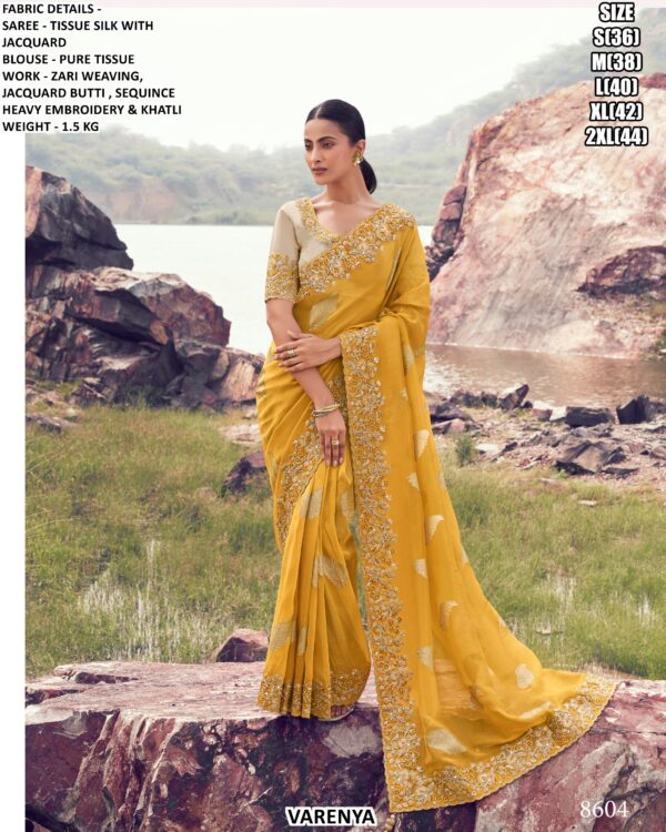 Luxury Satin Silk Jacquard Saree With Zari Weaving & Heavy Embroidery