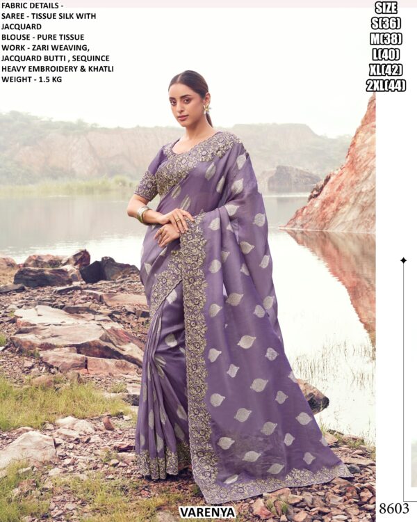 Luxury Satin Silk Jacquard Saree With Zari Weaving & Heavy Embroidery