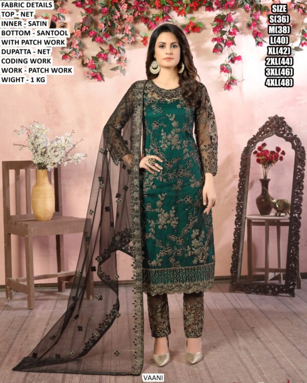 Premium Net Designer Suit With Patch Work & Coding Work