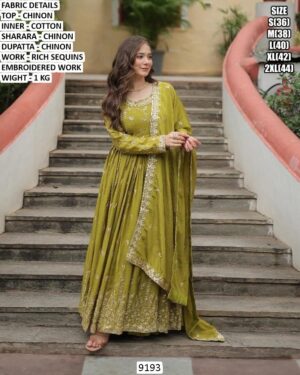 Elegant Chinon Sharara Suit With Rich Sequins Embroidery