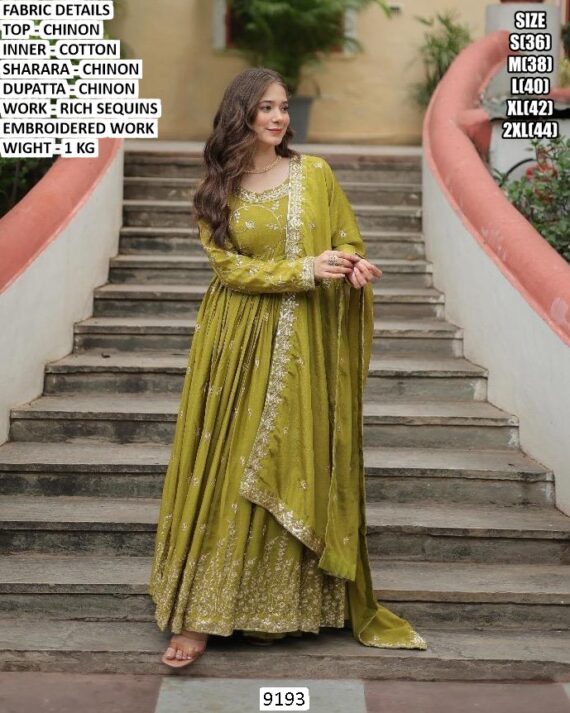 Elegant Chinon Sharara Suit With Rich Sequins Embroidery