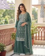 Elegant Chinon Thread Embroidered Kurti  Set with Dupatta