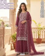 Elegant Chinon Thread Embroidered Kurti  Set with Dupatta