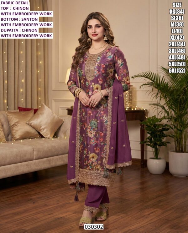 Elegant Chinon Thread Embroidered Kurti  Set with Dupatta