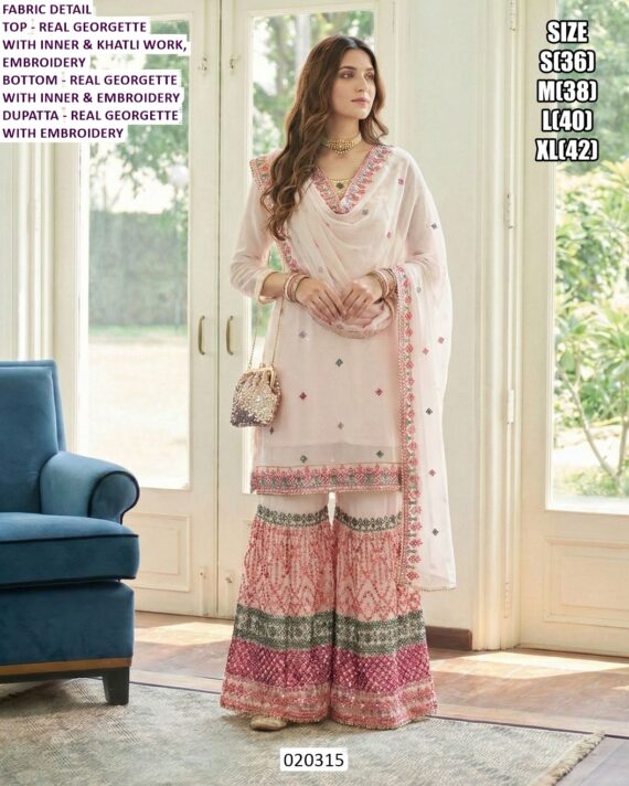 Women's Handwork Kurti Pant Set & Real Georgette Sharara Pair