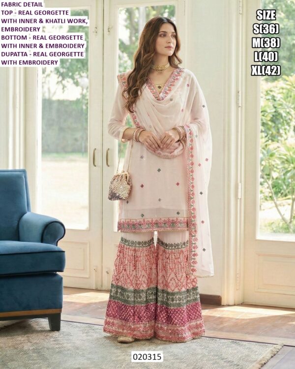 Women's Handwork Kurti Pant Set & Real Georgette Sharara Pair