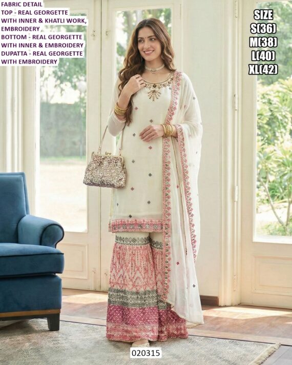 Women's Handwork Kurti Pant Set & Real Georgette Sharara Pair