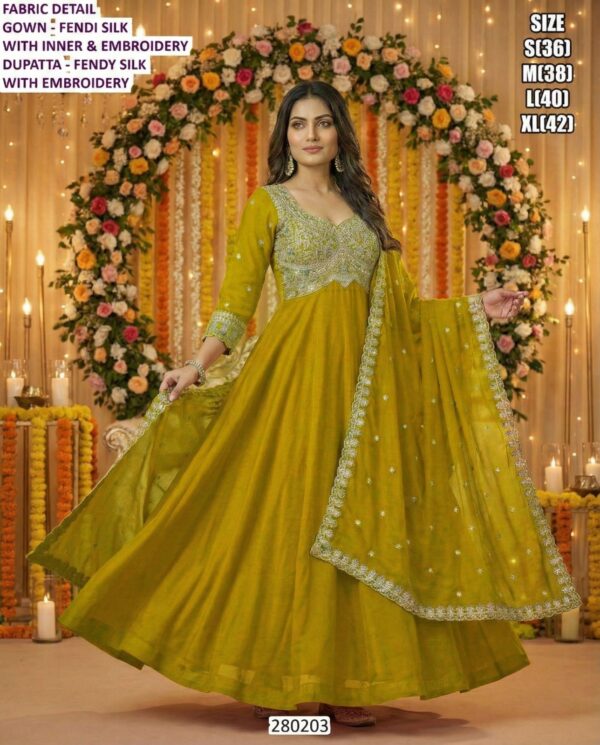 Premium Embroidered Silk Ethnic Gown for Women