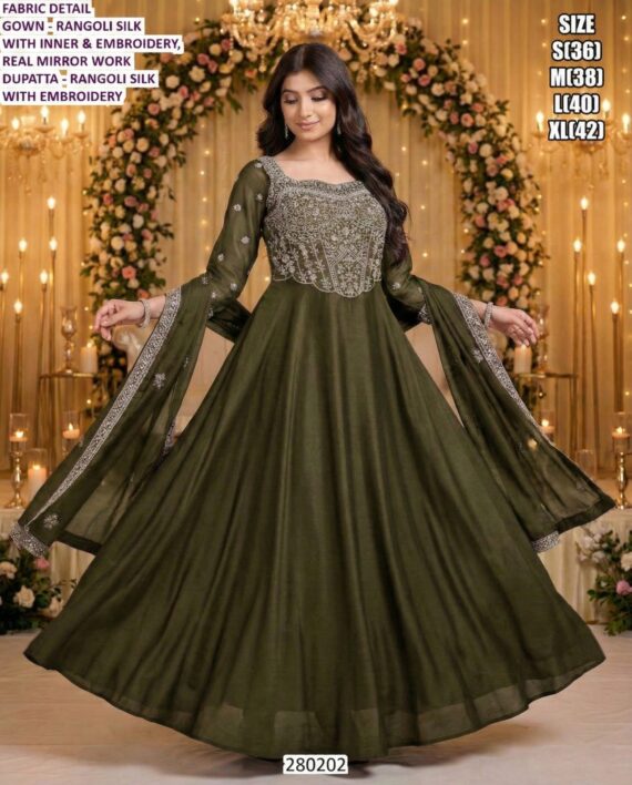 Premium Embroidered Silk Ethnic Gown for Women