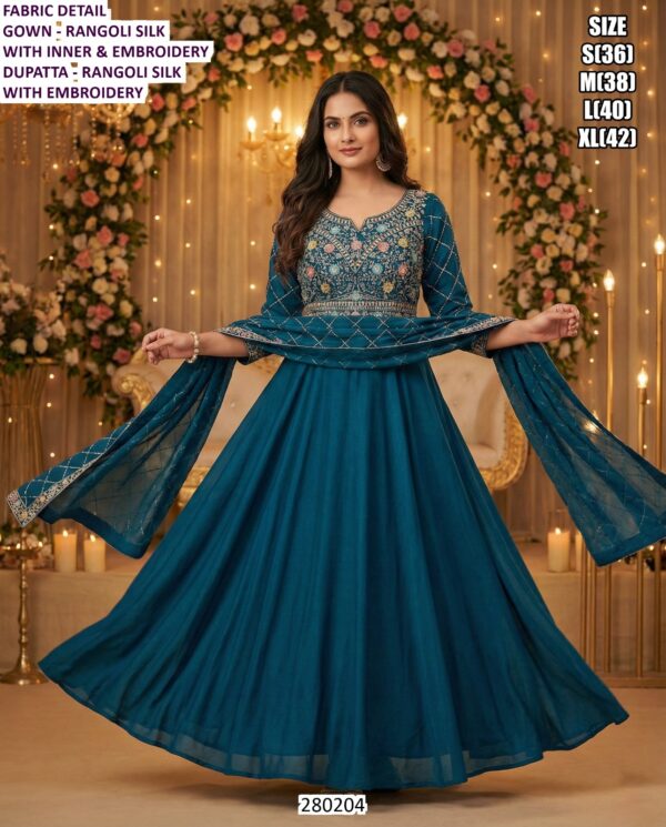 Premium Embroidered Silk Ethnic Gown for Women