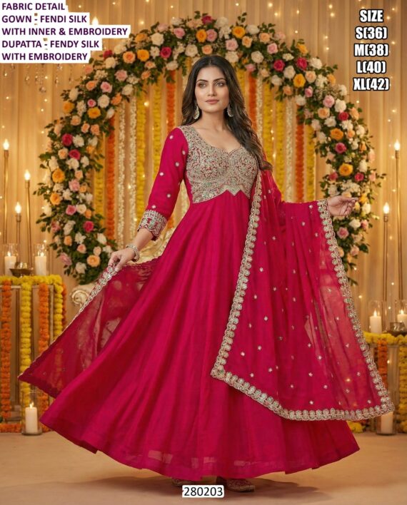 Premium Embroidered Silk Ethnic Gown for Women