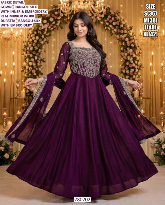 Premium Embroidered Silk Ethnic Gown for Women