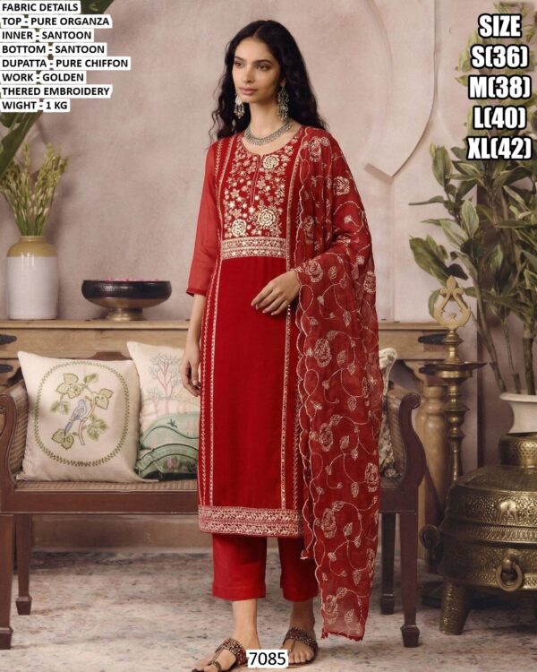 Organza Embroidery Suit Set | Elegant Festive Wear Kurta Palazzo Dupatta Set