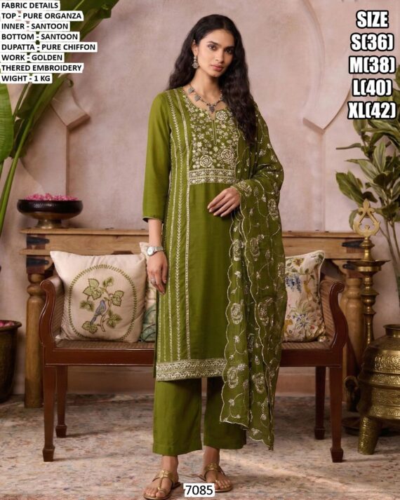 Organza Embroidery Suit Set | Elegant Festive Wear Kurta Palazzo Dupatta Set