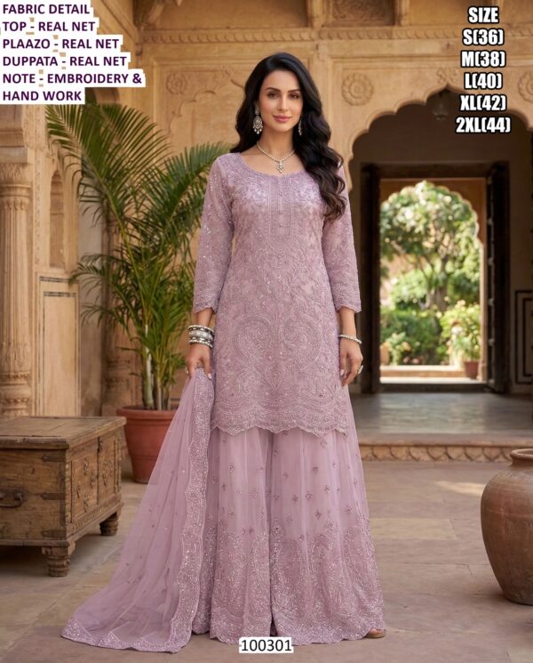 Designer Real Net Embroidered Palazzo Suit Set