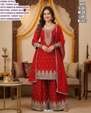 Beautiful Fandy Silk Suit And Chinon Silk Set With Embroidery Work And Dupatta