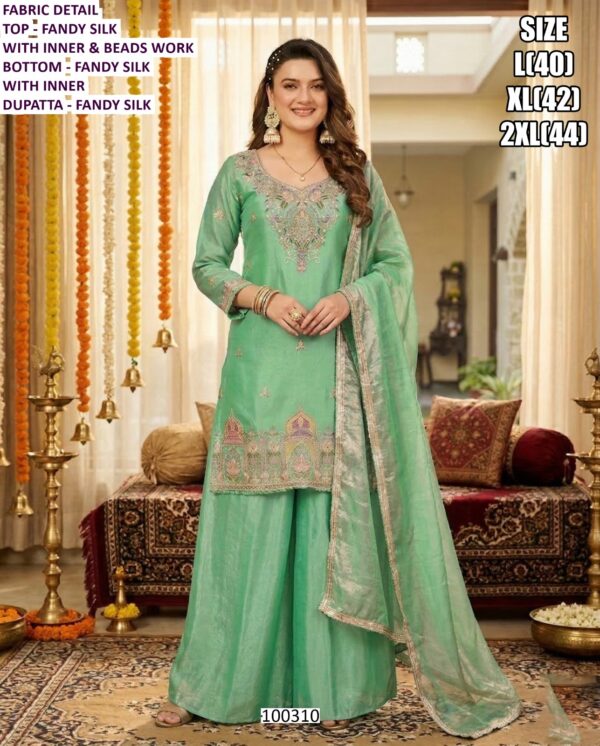 Beautiful Fandy Silk Suit And Chinon Silk Set With Embroidery Work And Dupatta