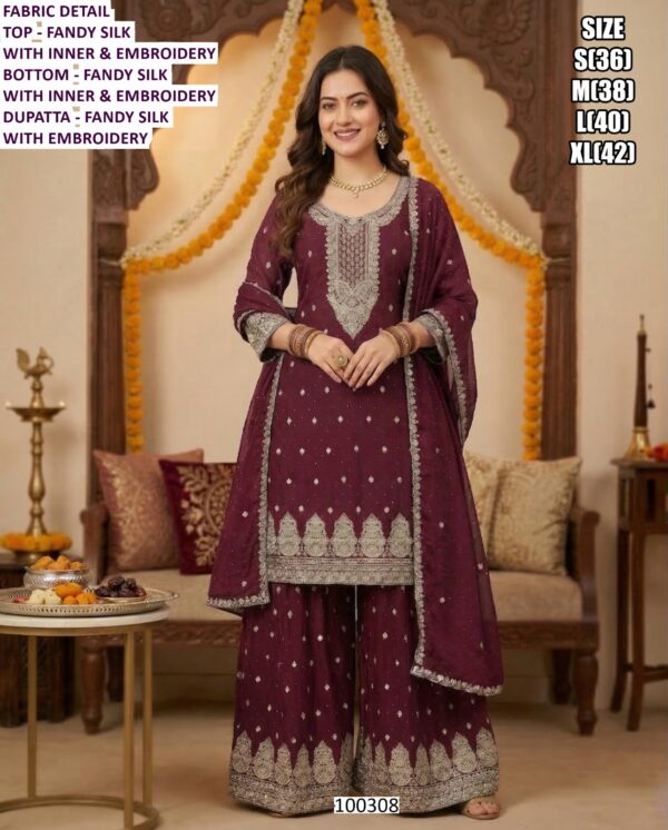 Beautiful Fandy Silk Suit And Chinon Silk Set With Embroidery Work And Dupatta