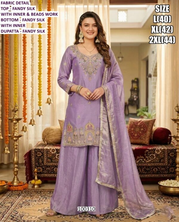 Beautiful Fandy Silk Suit And Chinon Silk Set With Embroidery Work And Dupatta