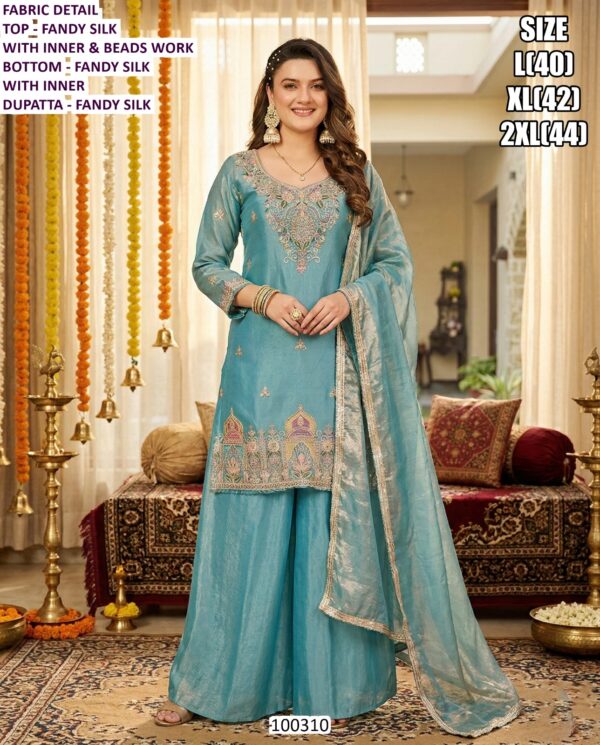 Beautiful Fandy Silk Suit And Chinon Silk Set With Embroidery Work And Dupatta