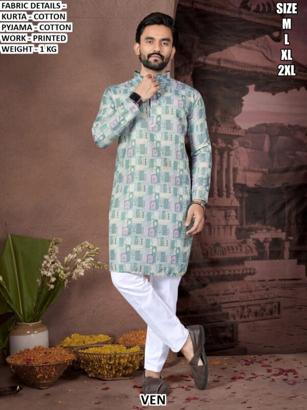 Men Cotton Kurta Pajama Set | Printed Ethnic Kurta for Festive Wear
