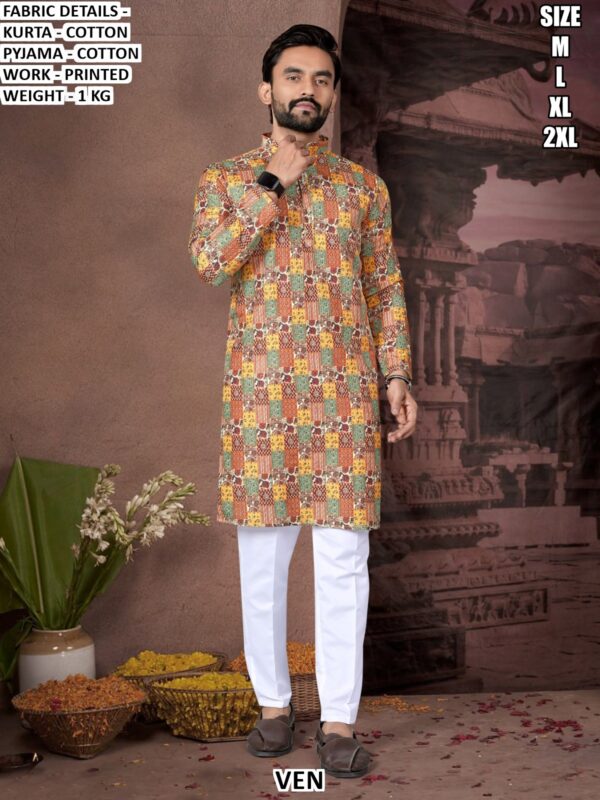 Men Cotton Kurta Pajama Set | Printed Ethnic Kurta for Festive Wear