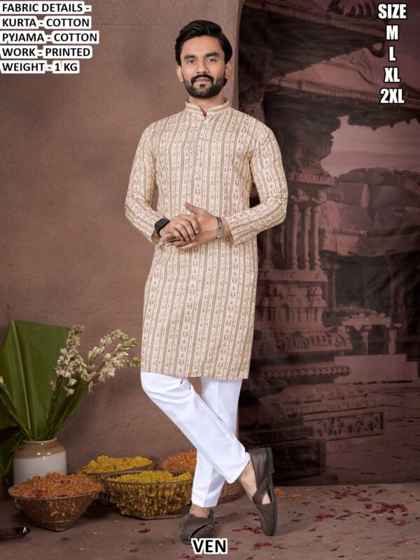 Men Cotton Kurta Pajama Set | Printed Ethnic Kurta for Festive Wear